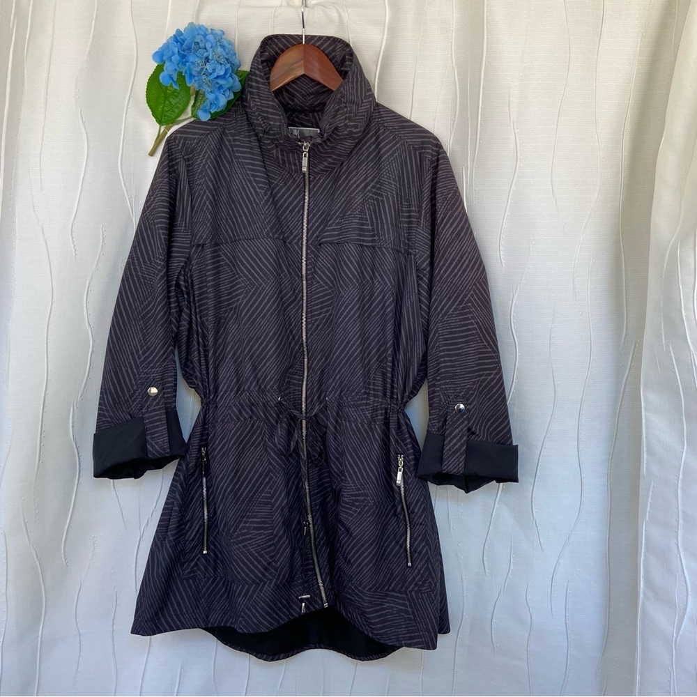 JM Collection Black Geometric Trench Coat